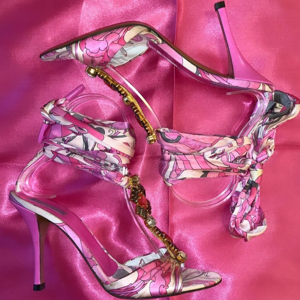 Emilio Pucci satin wrap heels